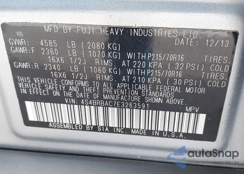 2014 Subaru Outback 2.5I z USA, uszkodzony, nr VIN 4S4BRBAC7E3263591